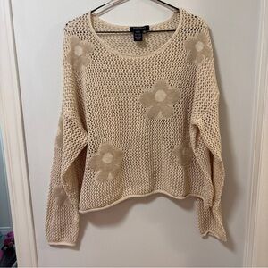 PAPILLON Long sleeve cream open knit sweater floral size XL